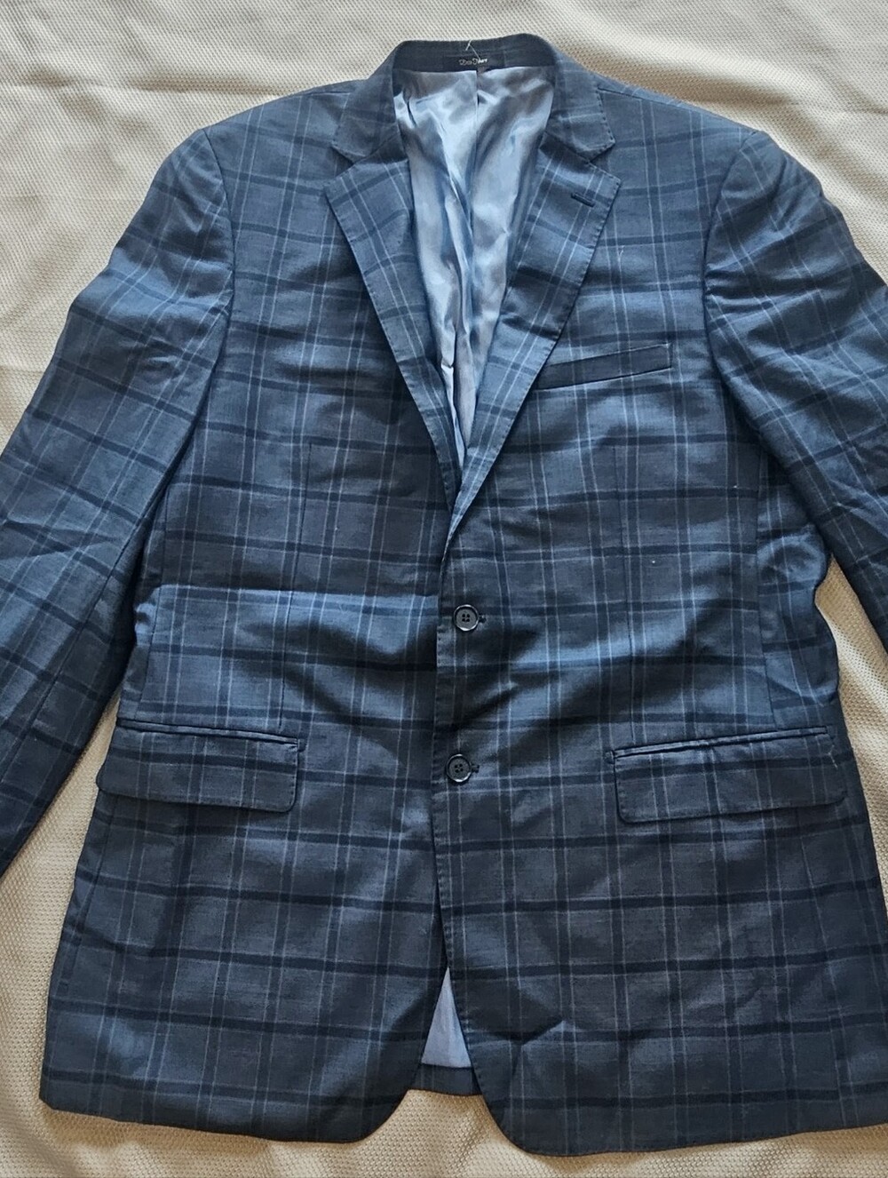 Enzo Tovare 100% Wool Windowpane Suit Jacket Only Blazer Gray Blue 44L Business